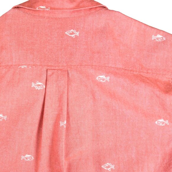 VANS Men's Button Up Shirt Oxford fabric Red Fish All Over Print Size Small - Picture 7 of 9